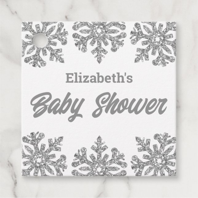 Étiquettes Cadeau Baby shower d'hiver Silver Snowflake (Devant)