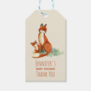 Étiquettes-cadeau Baby shower d'illustration d'aquarelle Fox et Baby
