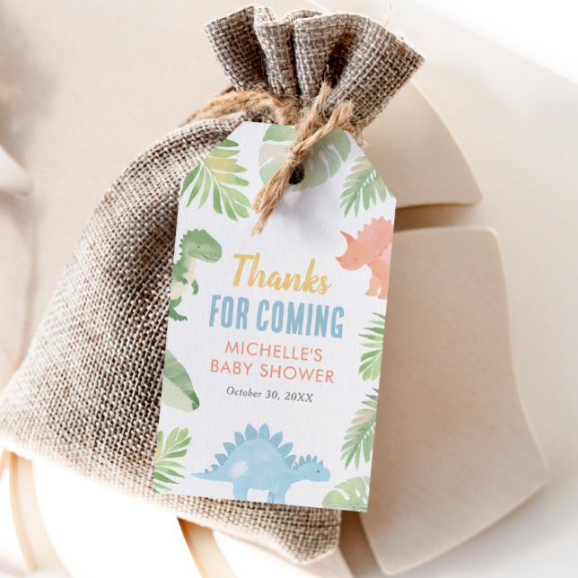 Étiquettes-cadeau Baby shower Dinosaur aquarelle (Créateur téléchargé)