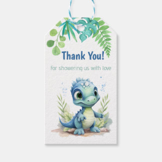 Étiquettes-cadeau Baby shower Dinosaur bébé Merci vert et bleu
