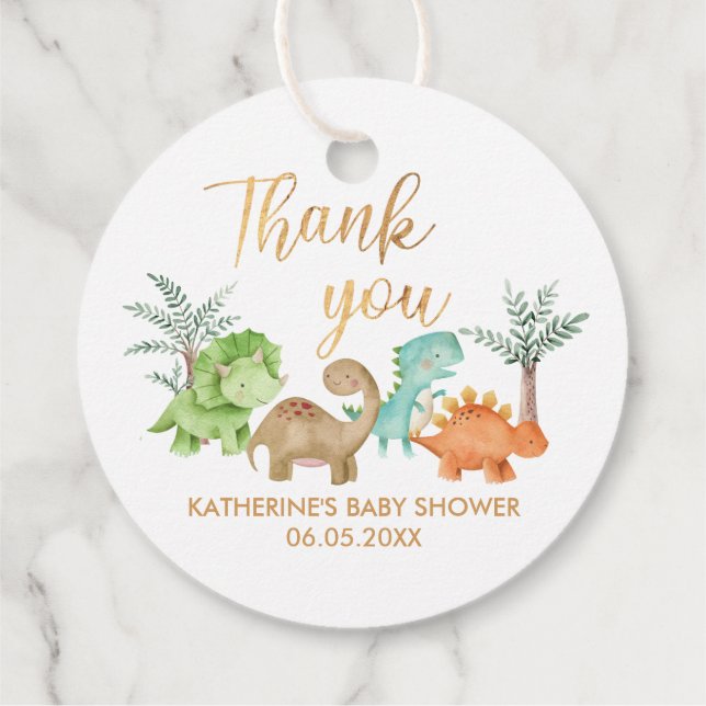 Étiquettes Cadeau Baby shower Dinosaures Cercle Favoriser les étique (Dos)