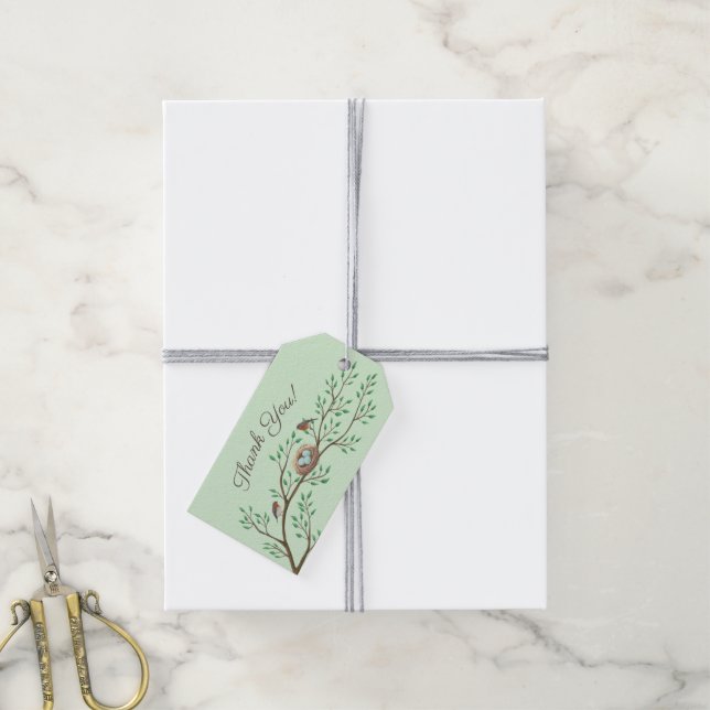 Étiquettes-cadeau Baby shower d'oiseaux Printemps (Avec de la ficelle)