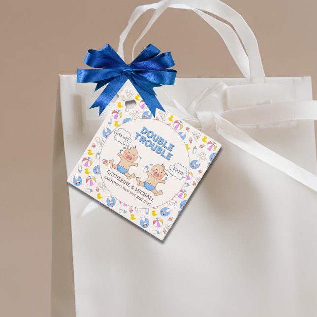 Étiquettes Cadeau Baby shower Double Trouble Twin Boys (Créateur téléchargé)