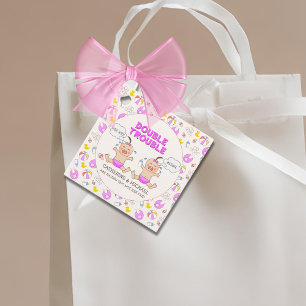 Étiquettes Cadeau Baby shower Double Trouble Twin Girls