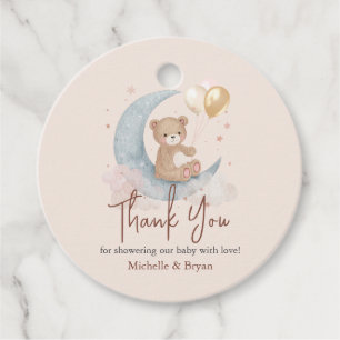 Étiquettes Cadeau Baby shower d'ours en Merci beige