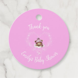 Étiquettes Cadeau Baby shower d'ours en peluche rose enneigé