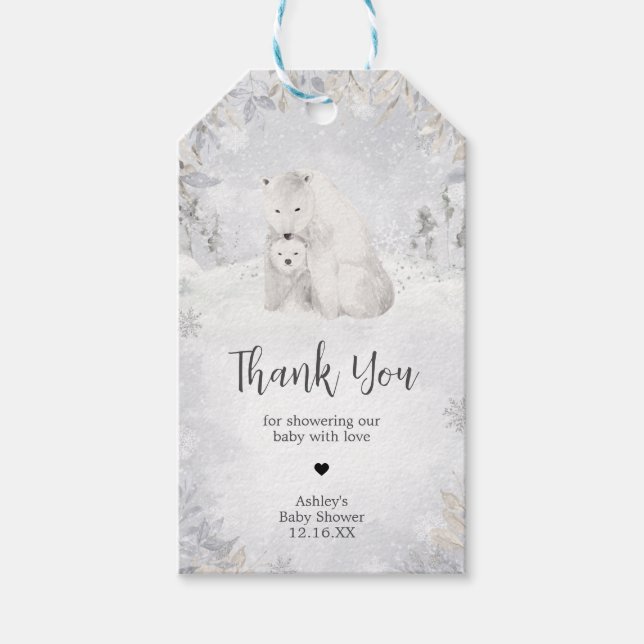 Étiquettes-cadeau Baby shower d'ours polaire d'hiver Favoriser les é (Devant)