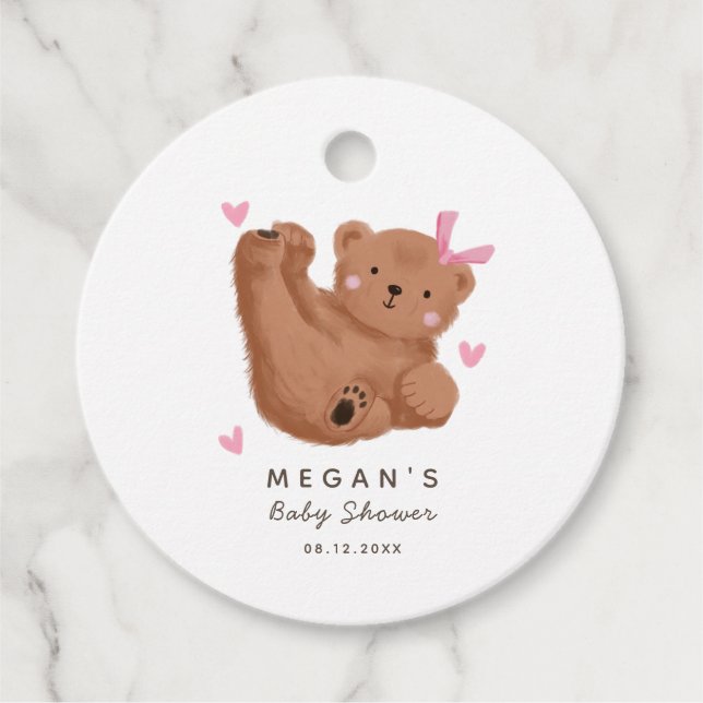 Étiquettes Cadeau Baby shower d'ours rose (Devant)