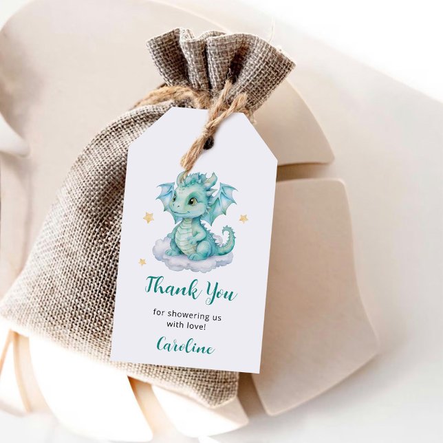 Étiquettes-cadeau Baby shower Dragon mou (Créateur téléchargé)