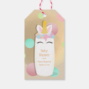 Étiquettes-cadeau Baby shower du biberon   de licorne de point