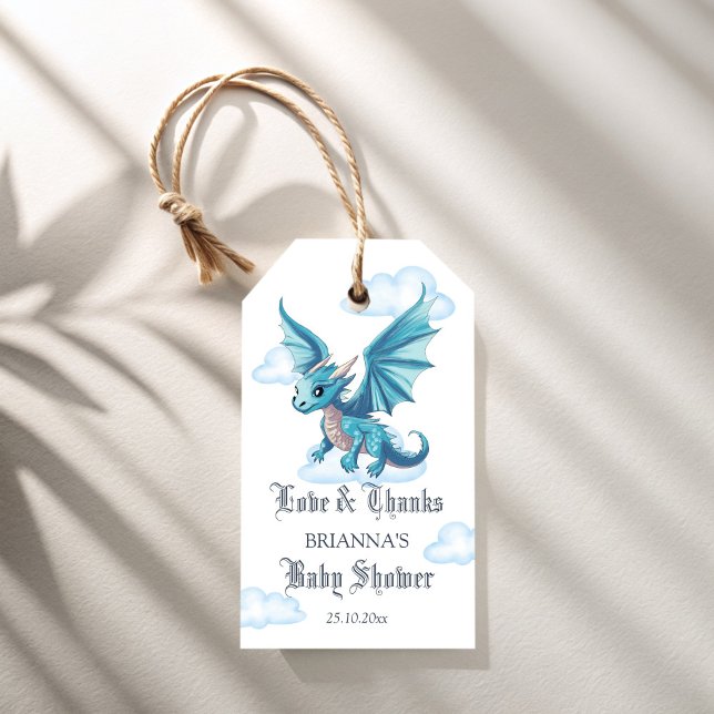Étiquettes-cadeau Baby shower du dragon médiéval merci pour (Medieval dragon baby shower favors thank you favor gift tags baby dragon personalized favor tags)