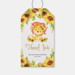 Étiquettes-cadeau Baby shower du lion de tournesol en faveur de l'Me