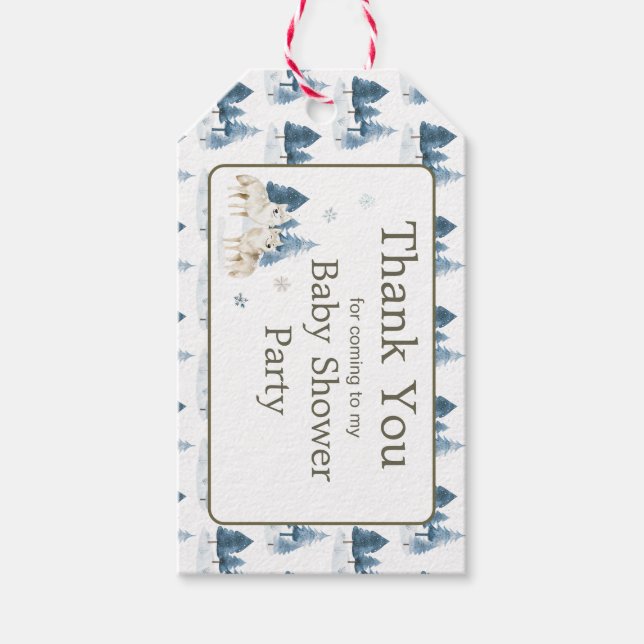 Étiquettes-cadeau Baby shower du loup arctique d'hiver (Devant)