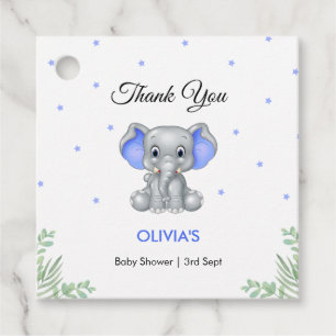 Étiquettes Cadeau Baby shower éléphant bleu garçon Merci