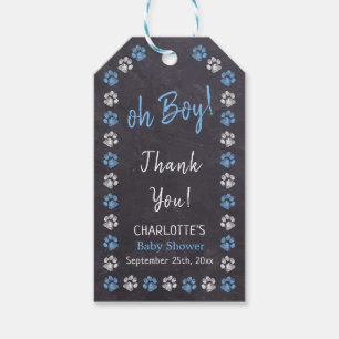 Étiquettes-cadeau Baby shower Empreinte de patte Chalkboard Blue Boy