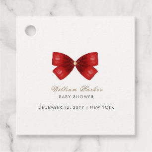 Étiquettes Cadeau Baby shower en bois d'aquarelle simple rouge