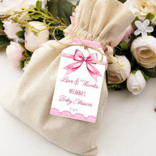 Étiquettes-cadeau Baby shower en dentelle rétro arc rose merci pour