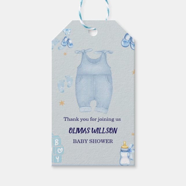 Étiquettes-cadeau Baby shower en jean bleu bébé denim invitation (Devant)