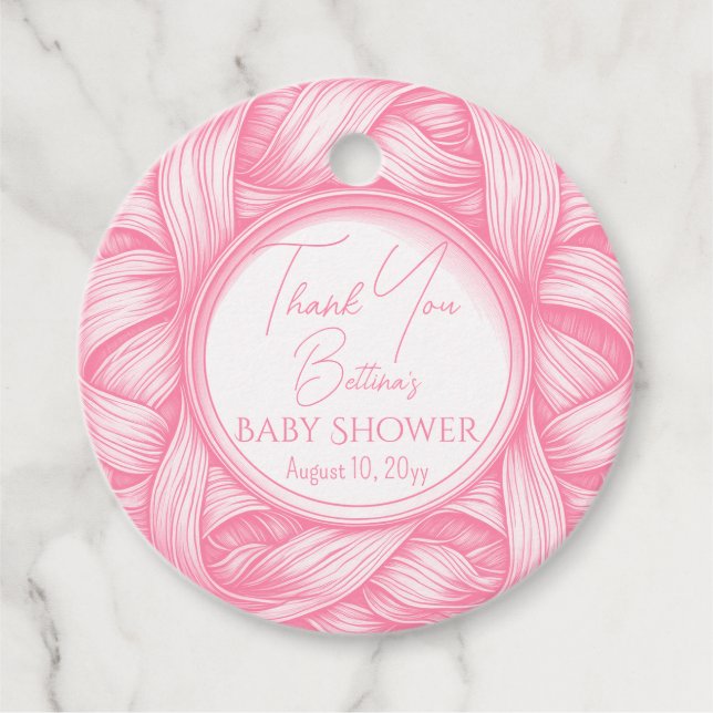 Étiquettes Cadeau Baby shower en ruban rose Coquette Bow Toile de Jo (Devant)