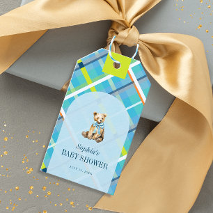 Étiquettes-cadeau Baby shower en tèdre turquoise plaqué