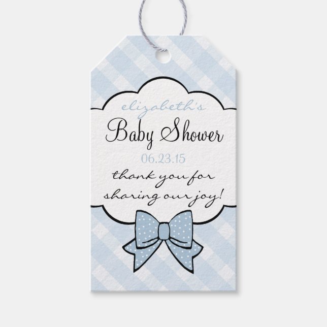 Étiquettes-cadeau Baby shower En vichy Bleu Favoriser Merci (Devant)