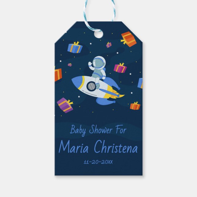 Étiquettes-cadeau Baby Shower Explorateur de l'Espace (Devant)