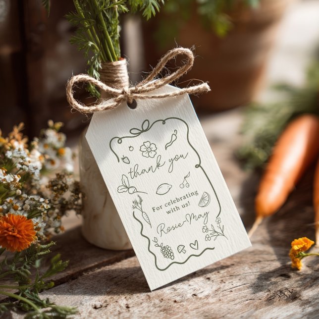 Étiquettes-cadeau Baby Shower Fête Champêtre Marché de Producteurs L (Locally Grown Baby Shower Rustic Farmer’s Market Gift Tags)