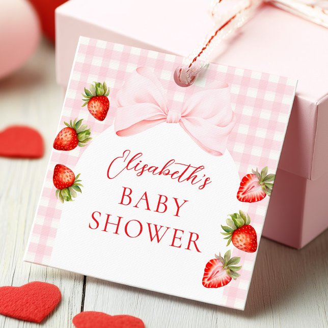 Étiquettes Cadeau Baby Shower Fille aux Fraises Coquette (Créateur téléchargé)