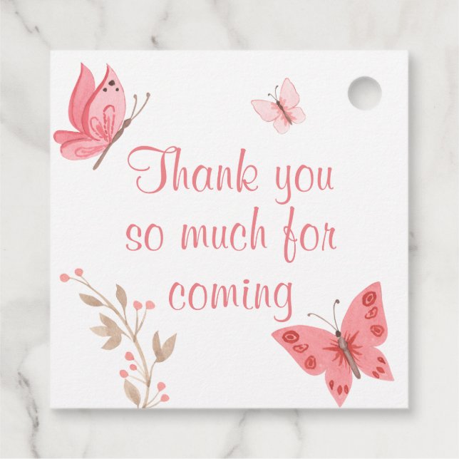 Étiquettes Cadeau Baby shower Fille Chic Rose Floral Papillons (Dos)