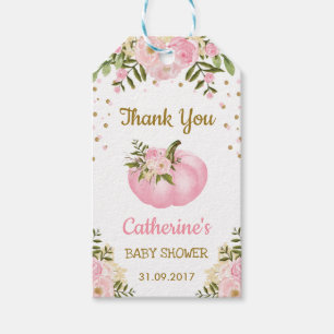 Étiquettes-cadeau Baby shower Fille Citrouille rose Favoriser Balise