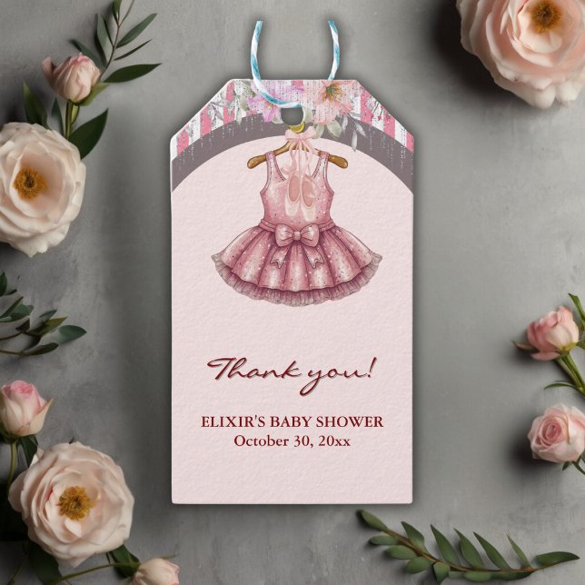 Étiquettes-cadeau Baby shower Fille de Ballet Rose Tutu Ballerina mo (Créateur téléchargé)