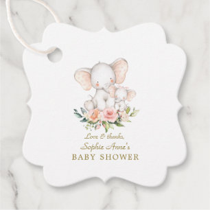 Étiquettes Cadeau Baby shower fille Eléphant à l'aquarelle mignonne