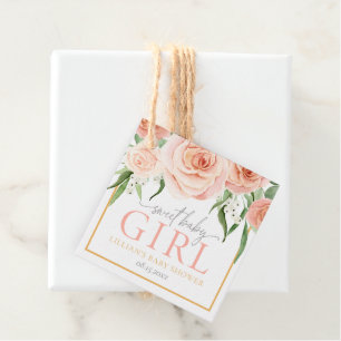 Étiquettes Cadeau Baby Shower Fille Fleur de Jardin Rose Teintée de