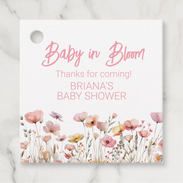 Étiquettes Cadeau Baby shower fille Fleur sauvage rose (Devant)