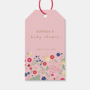 Étiquettes-cadeau Baby shower fille Fleur sauvage rose simple élégan