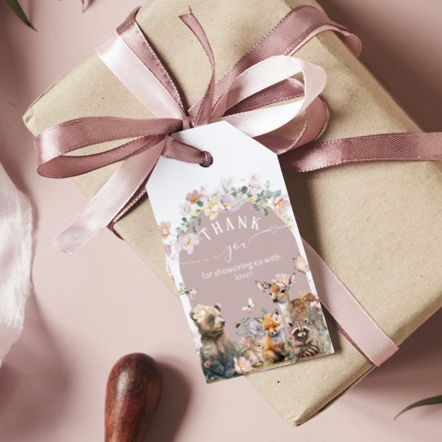 Étiquettes-cadeau Baby shower fille fleurie d'aquarelle d'animal de  (Créateur téléchargé)