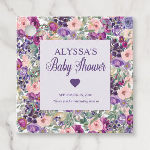 Étiquettes Cadeau Baby Shower Fille Fleurs Rose Violet