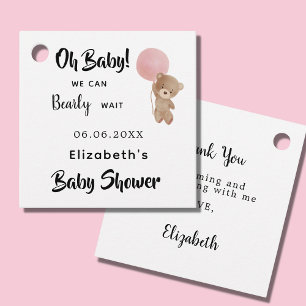 Étiquettes Cadeau Baby shower fille ours en peluche rose blanc