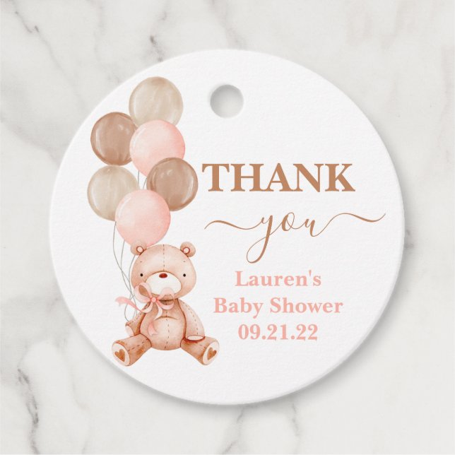 Étiquettes Cadeau Baby shower fille Teddy Bear (Devant)