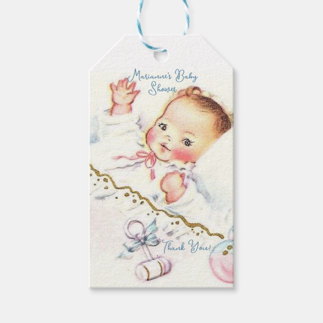 Étiquettes-cadeau Baby Shower Fille Vintage Pastel (Devant)