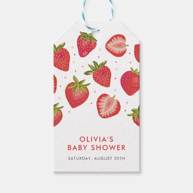 Étiquettes-cadeau Baby shower Filles fraises (Devant)