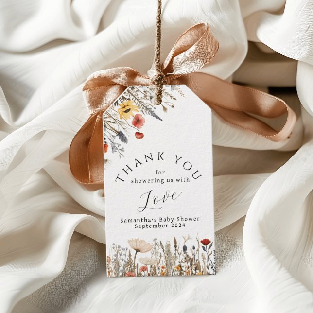 Étiquettes-cadeau Baby shower Fleur Fleur sauvage (Créateur téléchargé)