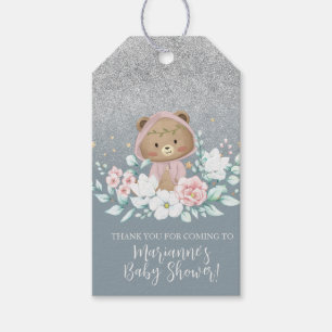 Étiquettes-cadeau  Baby Shower Fleur Glitter Bleu Bohème Ours 
