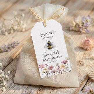 Étiquettes-cadeau Baby Shower Fleur Sauvage & Abeille à l'aquarelle