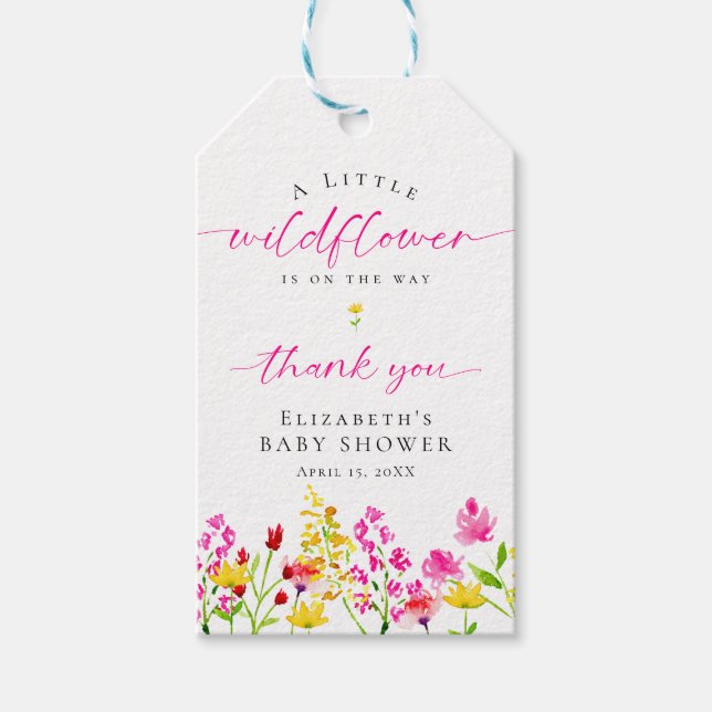 Étiquettes-cadeau Baby shower fleur sauvage Aquarelle Merci Floral (Devant)