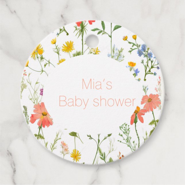 Étiquettes Cadeau baby shower fleur sauvage boho (Devant)