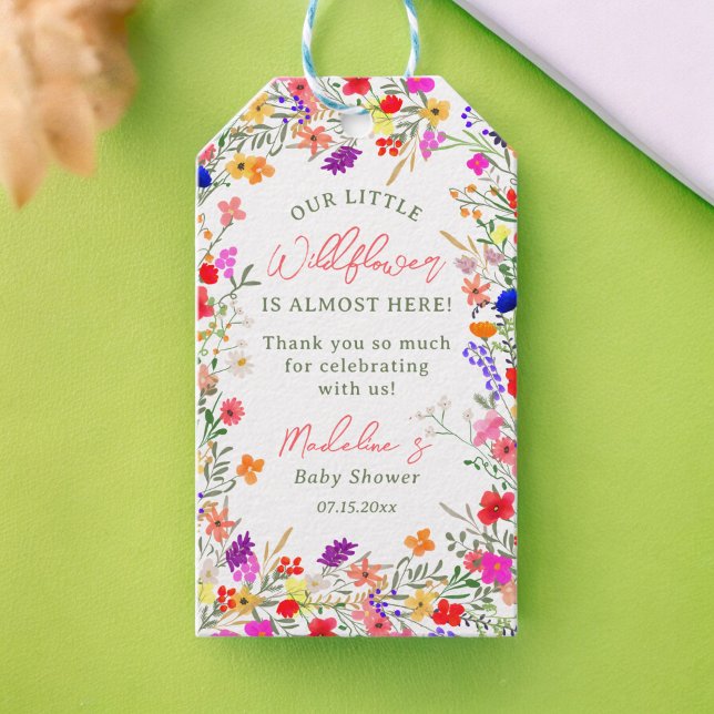 Étiquettes-cadeau Baby shower fleur sauvage boho moderne merci (Modern boho wildflowers baby shower thank you gift tags)