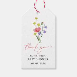 Étiquettes-cadeau Baby shower Fleur sauvage d'aquarelle simple