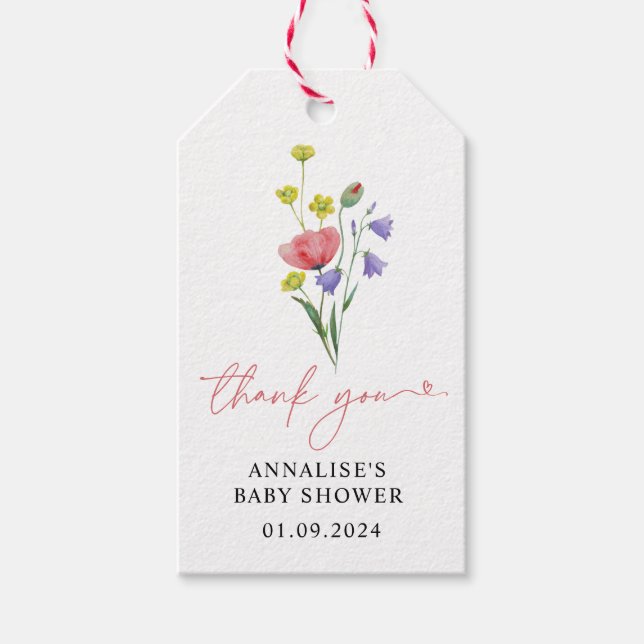 Étiquettes-cadeau Baby shower Fleur sauvage d'aquarelle simple (Devant)