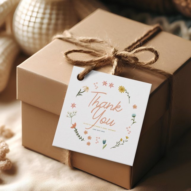 Étiquettes Cadeau Baby shower Fleur sauvage de filles Boho rose (Créateur téléchargé)